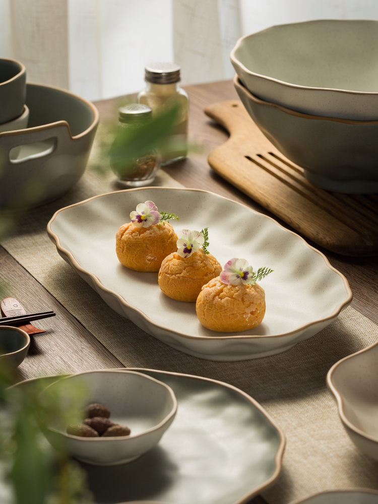 日式手作餐具 鱼盘 蒸鱼盘子 果盘 装鱼盘 景德镇粗陶手工餐具