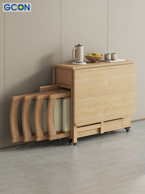 志光实木折叠餐桌小户型家用餐桌椅组合简约现代6人可移动折叠桌