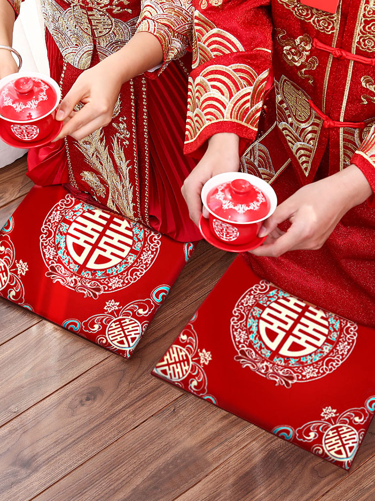 结婚跪垫敬茶红色一对磕头坐垫新娘改口坐福垫跪拜喜垫用品大全
