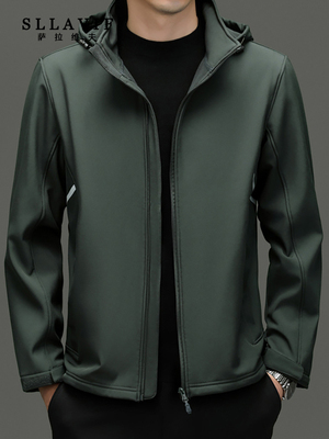 萨拉维夫连帽加绒夹克外套男冬季2024新款爸爸装加厚保暖冲锋上衣