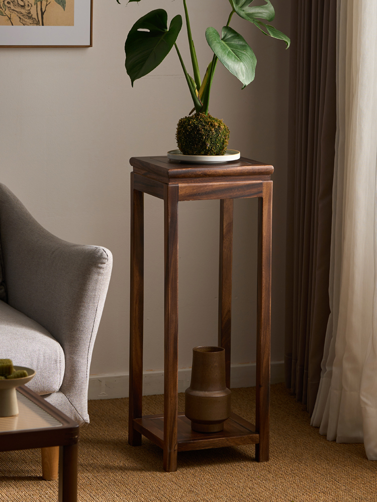 新中式胡桃木实木花架组合置物架阳台艺术客厅室内高花架花盆架子