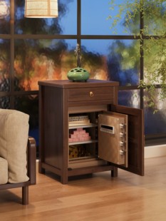 福岚新中式纯实木床头柜保险柜一体卧室家用小型防盗隐藏式保险箱