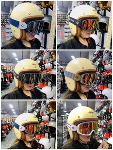 新款 LS2半盔摩托车头盔男女四季 通用夏盔哈雷骑行内镜电镀复古盔O