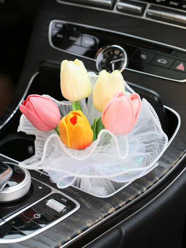 车载郁金香花束ins风汽车香薰风口水杯位摆件网红车内装饰品礼物