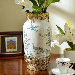陶瓷纯铜花瓶高档客厅玄关餐厅花插花器美式 家居创意软装 欧式 新款