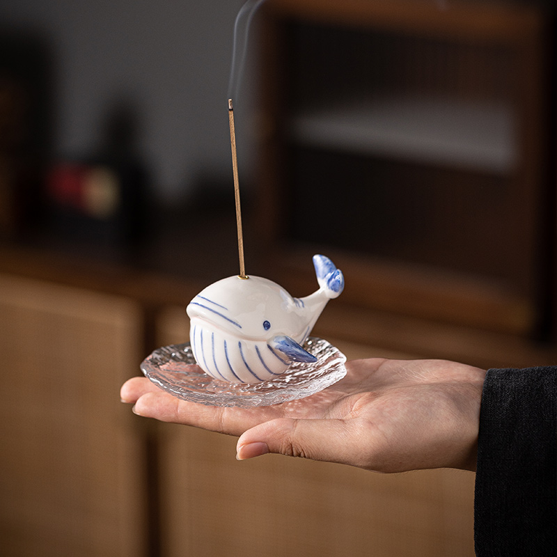 陶瓷香插海豚可爱香托插香座家用香炉用品书房简约居室沉香线香插