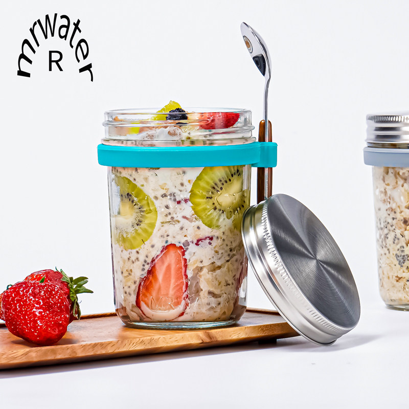 mrwater隔夜燕麦杯密封早餐杯带盖带勺牛奶玻璃杯便携奶昔沙拉罐,餐饮具,玻璃杯,淘宝优惠券,粉丝福利购,淘宝优惠卷