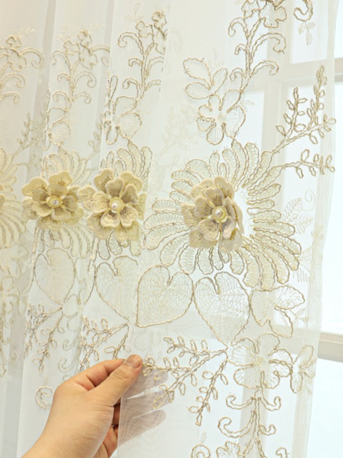 2025新款法式宫廷纱帘轻奢浮雕绣花窗帘客厅卧室遮阳透光不透人