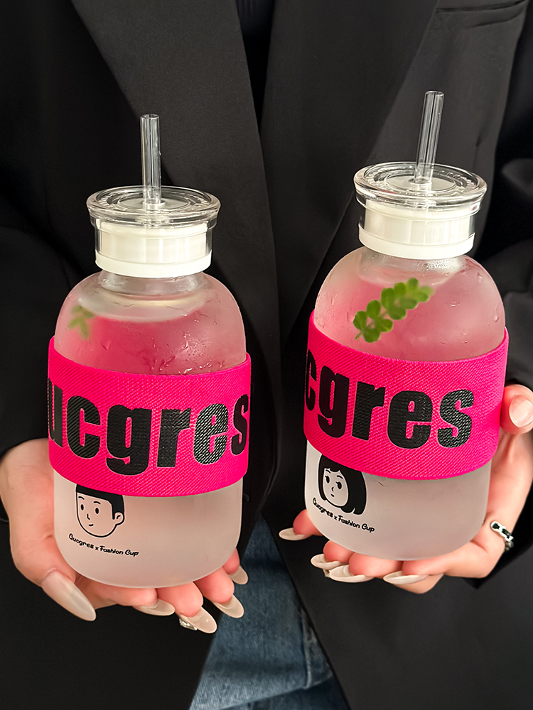 杯子女新款2025可爱儿童吸管玻璃杯学生水杯夏天便携耐高温杯子男