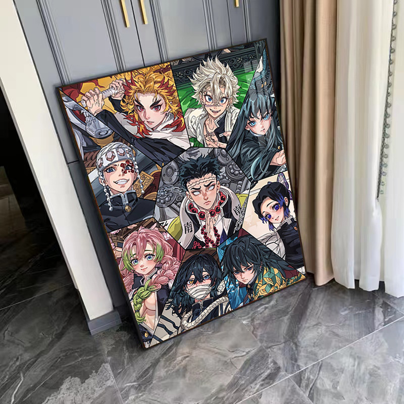 鬼灭之刃九柱钻石画2025新款卡通动漫儿童手工点贴十字绣水钻带框