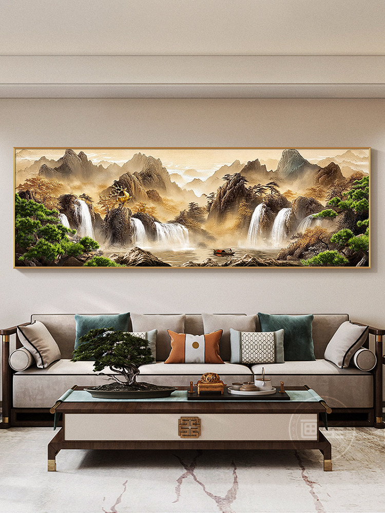 新中式高山流水客厅装饰画办公室背景墙山水挂画电视沙发壁饰画