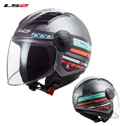 新LS2摩托车头盔男女士半覆式安全帽子复古个性电动车防晒四季半