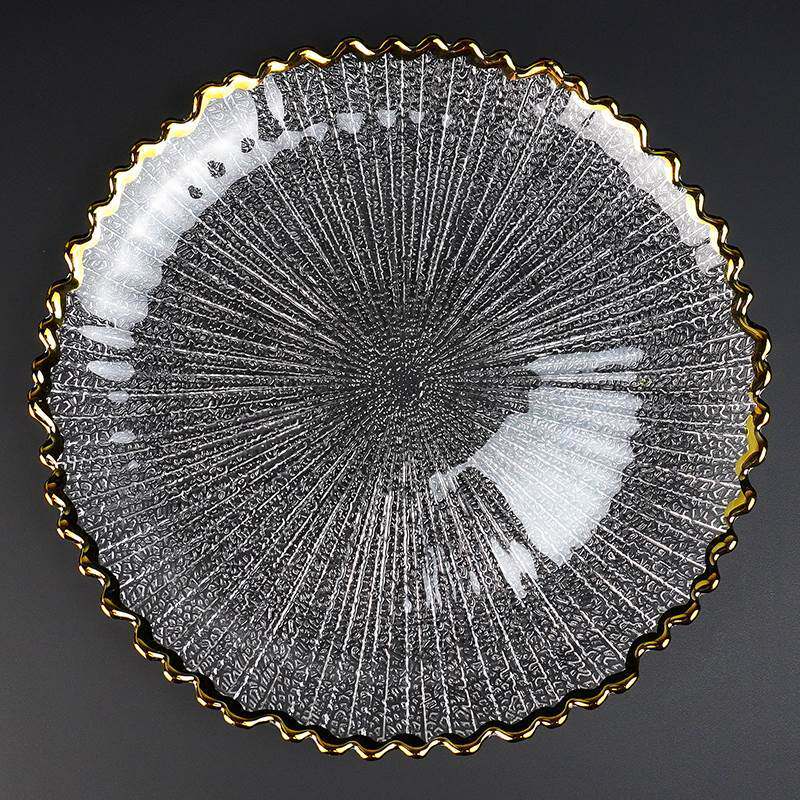 金边透明玻璃果盘羽毛盘沙拉水果盘干果小吃碟创意无铅水晶玻璃