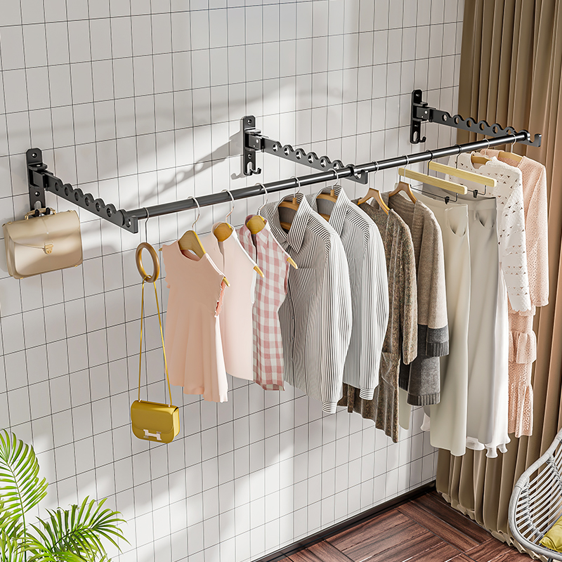 折叠墙上挂晾衣架杆壁挂式免打孔阳台室内卫生间隐形简易伸缩神器