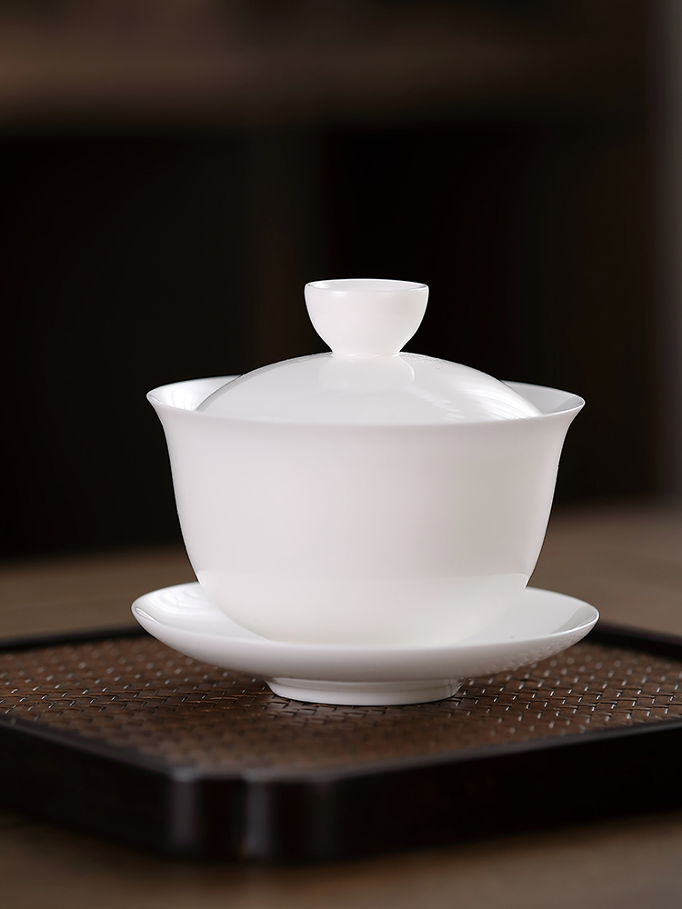 骨瓷盖碗白瓷潮州功夫茶泡茶碗薄胎茶具家用喝茶通用80ml小茶碗