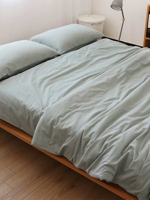 简约纯色淡绿水洗棉格子全棉床单被套枕套纯棉被罩可定做三四件套