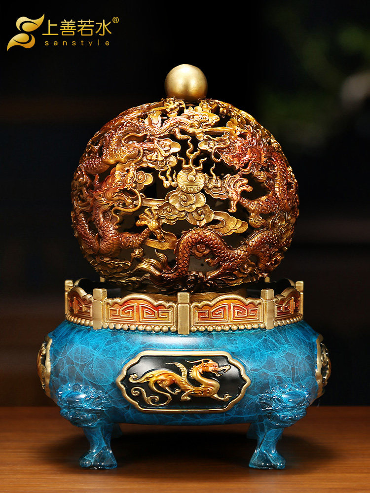 像水一样好九转干坤三脚架铜摆件中国风龙纹三脚架聚宝盆书房装修