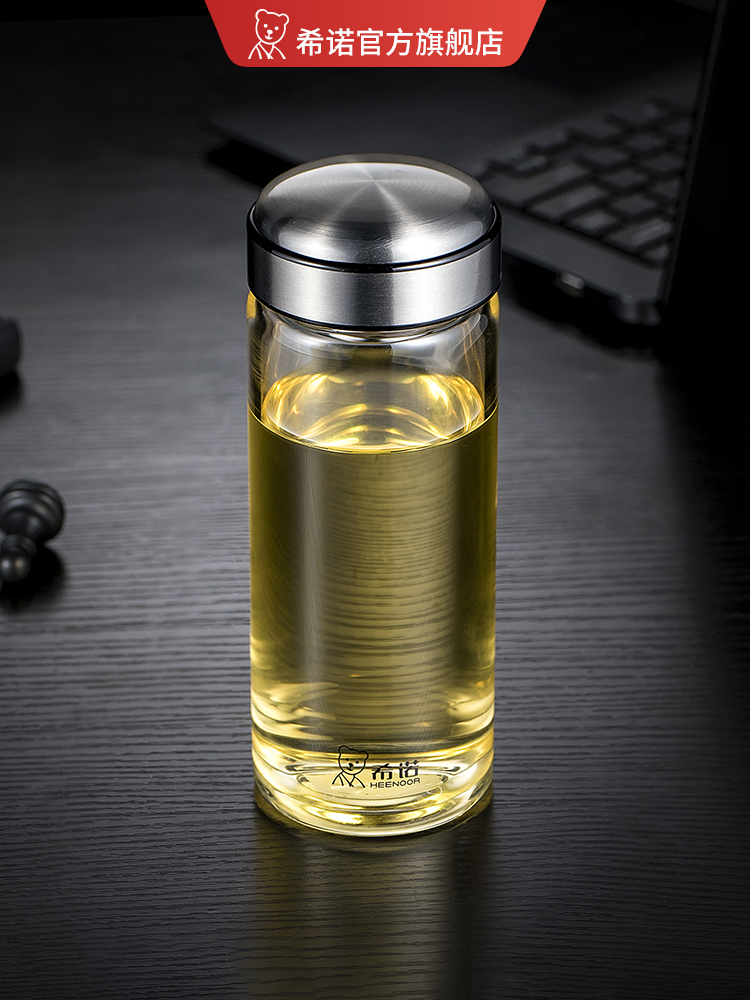希诺单层加厚玻璃杯男女大容量水杯简约户外不漏水办公泡茶杯杯子