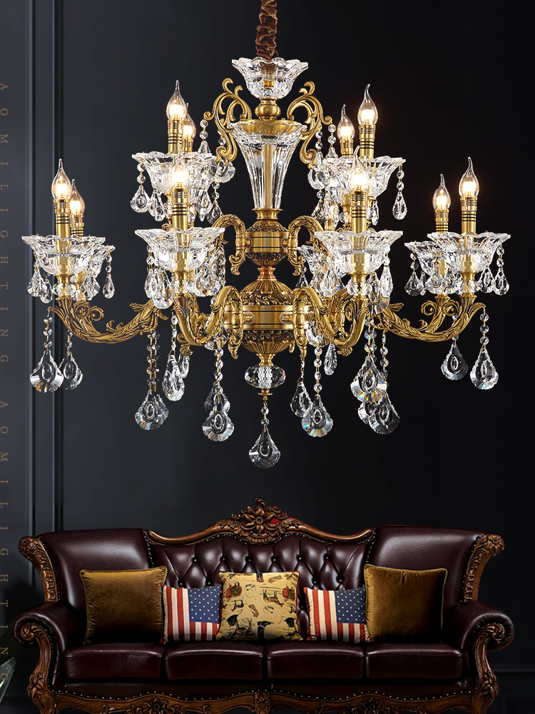 澳米欧式全铜客厅吊灯奢华大气简欧餐厅纯铜轻奢水晶别墅卧室灯具
