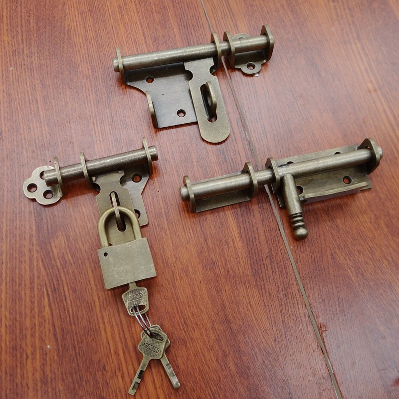 纯黄铜插销门栓防盗木门房门卫生间插锁免打孔老式推拉门加厚锁扣