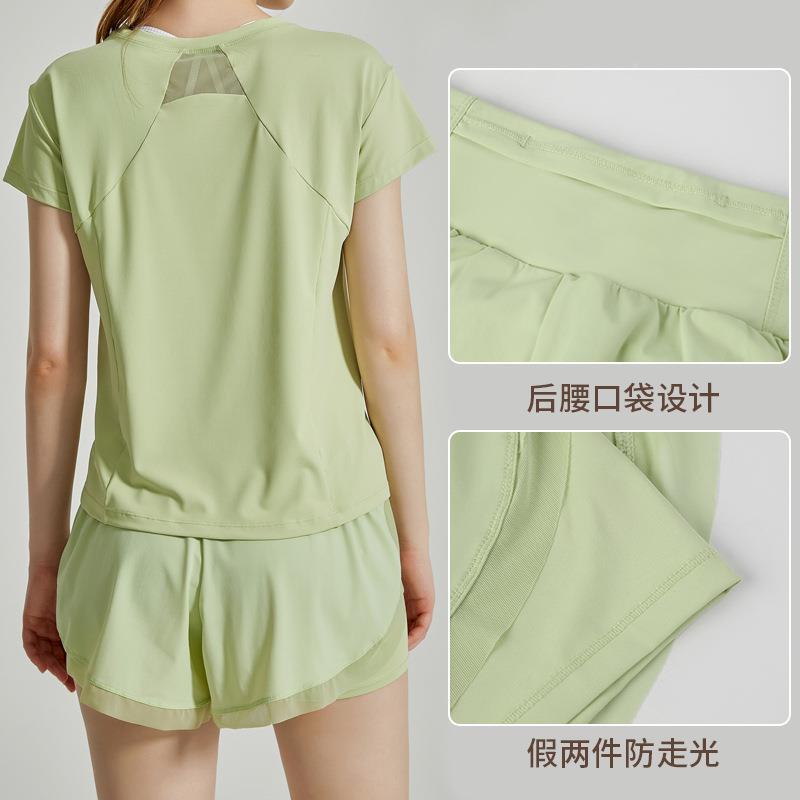 运动跑步服女套款健装宽夏松速干季身服短袖短裤两件DX105DK0套瑜