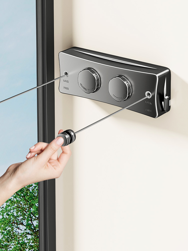 晾衣绳阳台家用免打孔双伸缩晒衣绳钢丝绳隐形收缩晾衣神器晾衣架