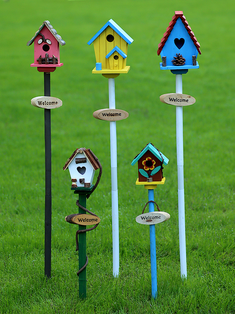 户外庭院阳台造景布置鸟窝实木插牌园林景观草坪网红院子装饰摆件