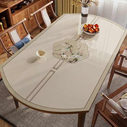正品中式椭圆形餐桌布免洗防水防油防烫pvc软玻璃圆桌桌垫茶几垫