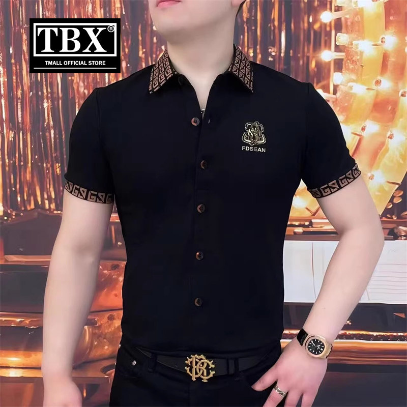 高端polo衫男士短袖T恤2026夏季新款黑色修身衬衫领烫钻保罗男款