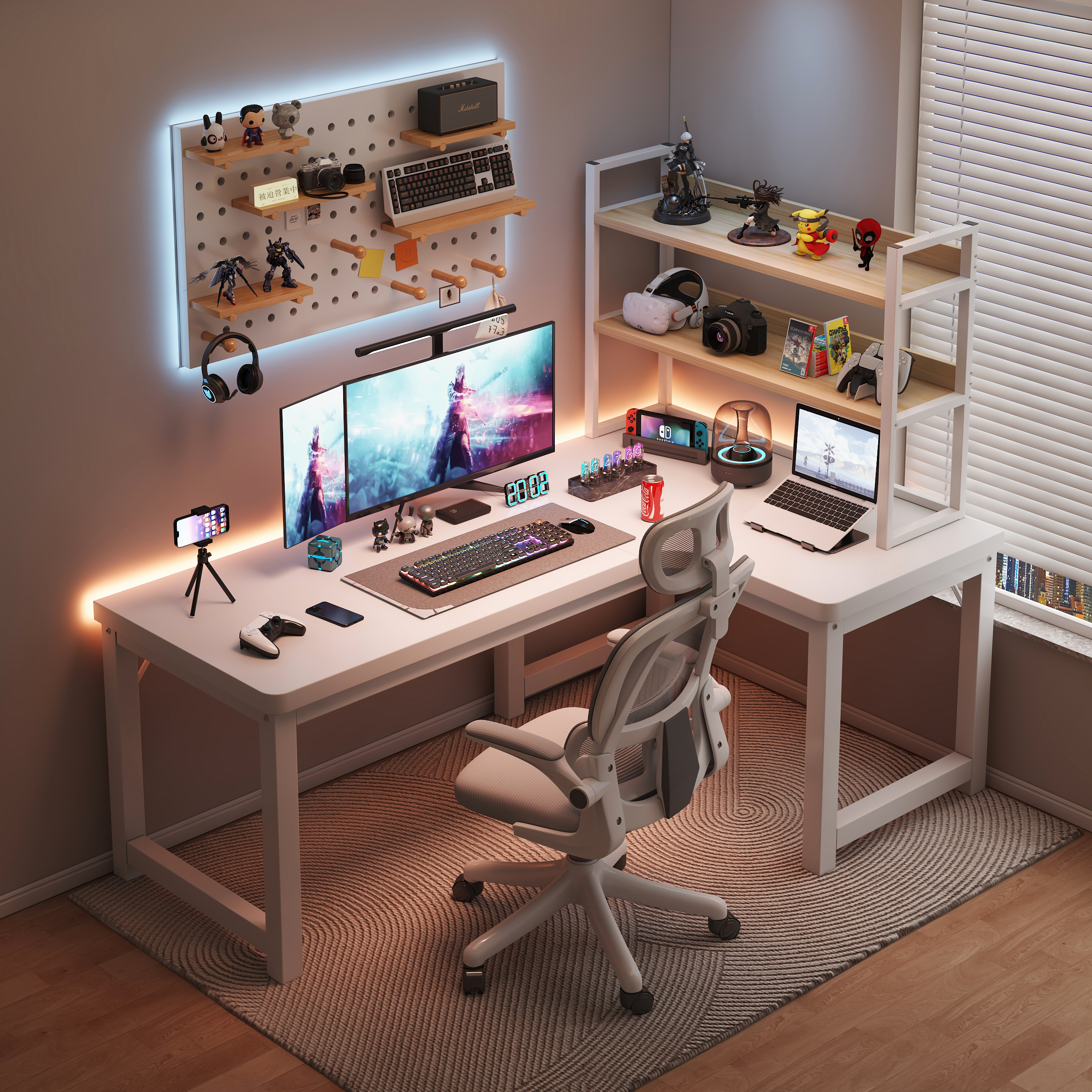 转角电脑桌电竞桌家用书桌书架一体桌拐角桌卧室L型办公桌工作台