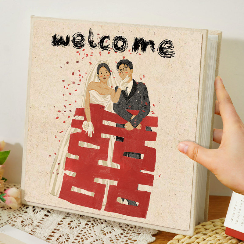 diy结婚礼跟拍照片收纳相册本混合尺寸3寸拍立得情侣自粘贴覆膜式
