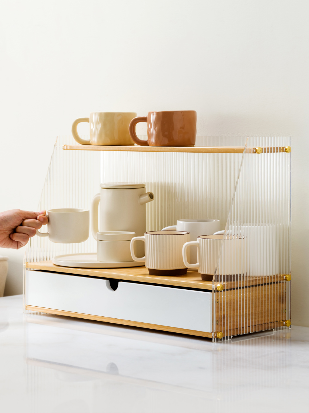 亚克力杯架置物架子水吧台面水杯茶杯架咖啡杯桌面收纳展示柜防尘