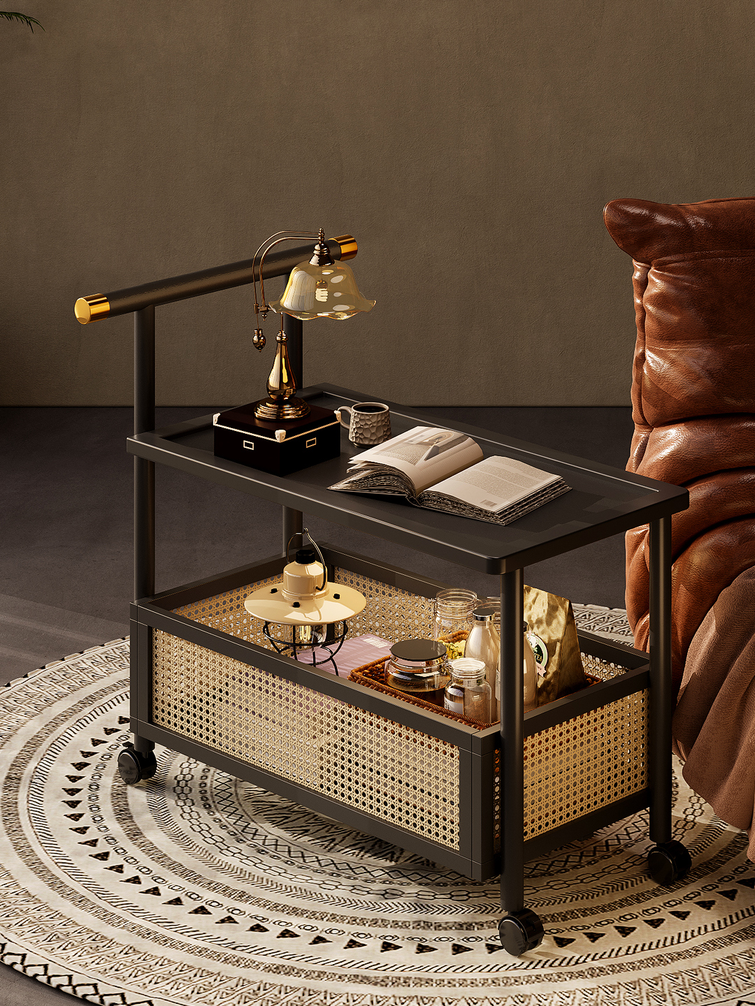 沙发边几可移动客厅小推车置物架带轮中古风小茶几家用简易小桌子