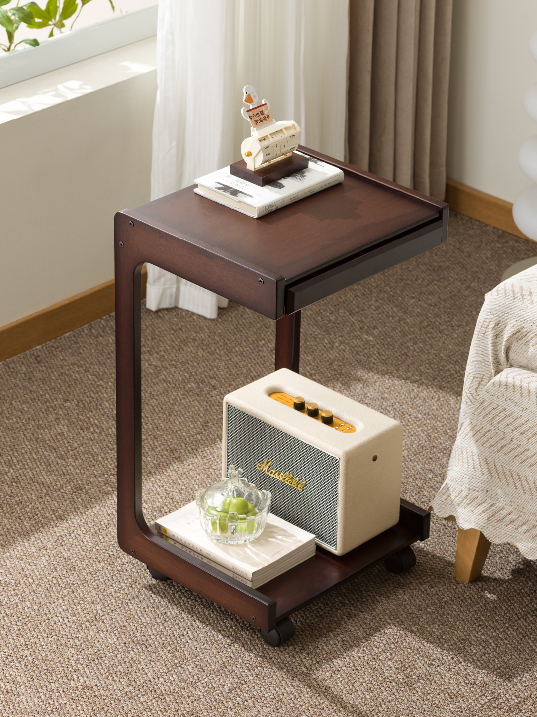 沙发边几可移动小茶几带轮茶台床边方几实木边柜小户型边桌床头柜