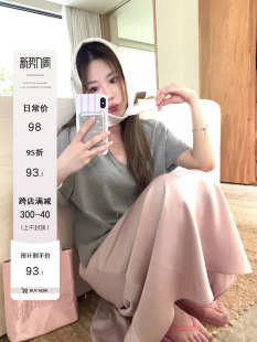 基础简约短袖 慵懒大版 HEYGIRL黑哥 T恤女百搭舒适纯色U领上衣春