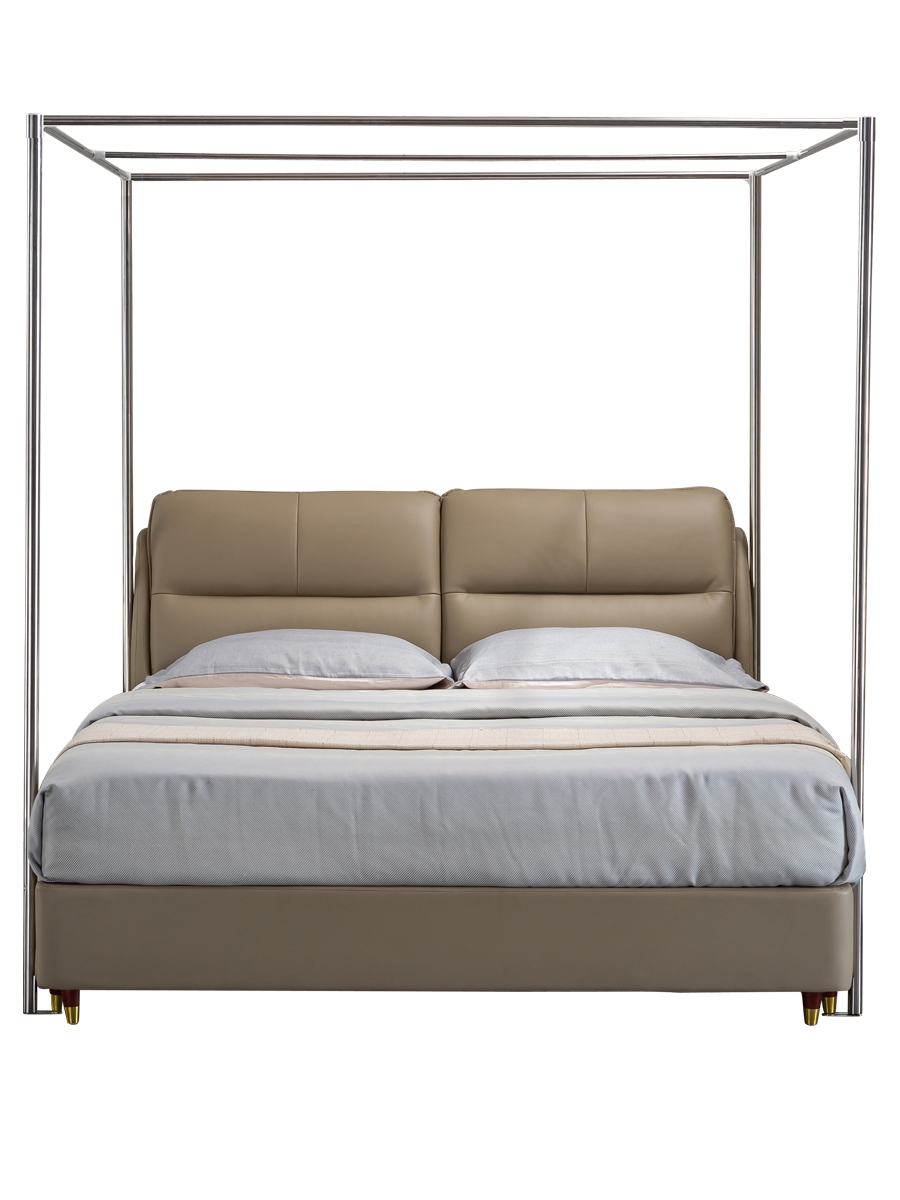 蚊帐整条杆不锈钢加厚免安装压脚家用大床1.8m双人三开门送挂杆