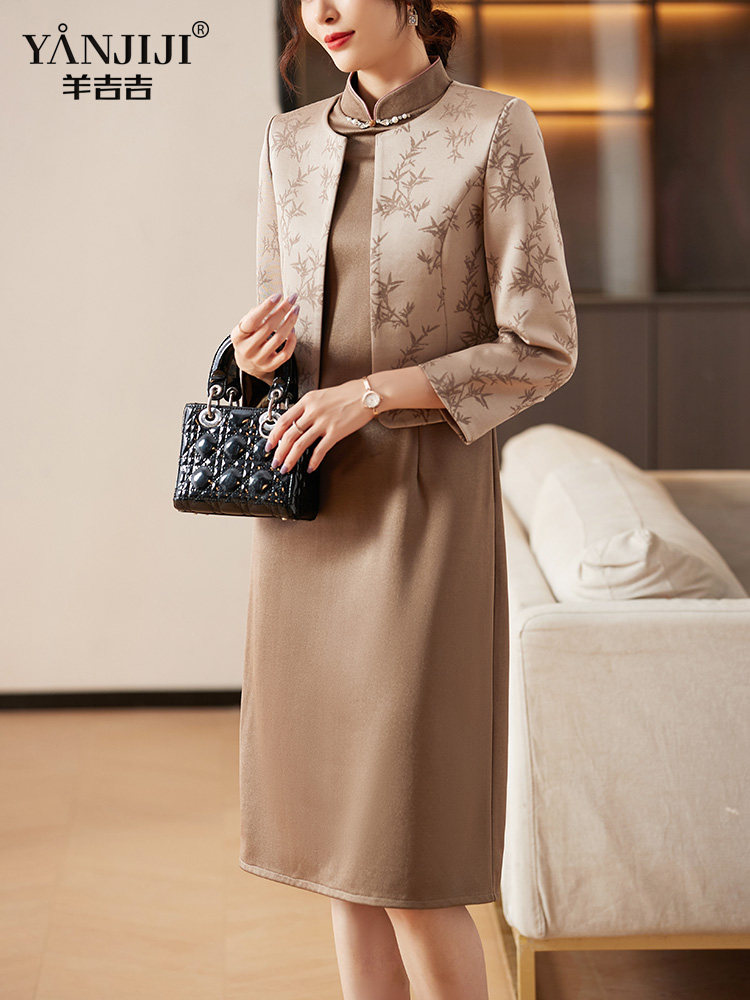 喜婆婆妈妈婚宴装高贵洋气两件套丈母娘婚礼敬酒礼服贵夫人旗袍裙