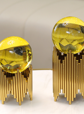 轻奢转运黄水晶球装饰客厅玄关酒柜办公室书房抽象招财工艺品摆件