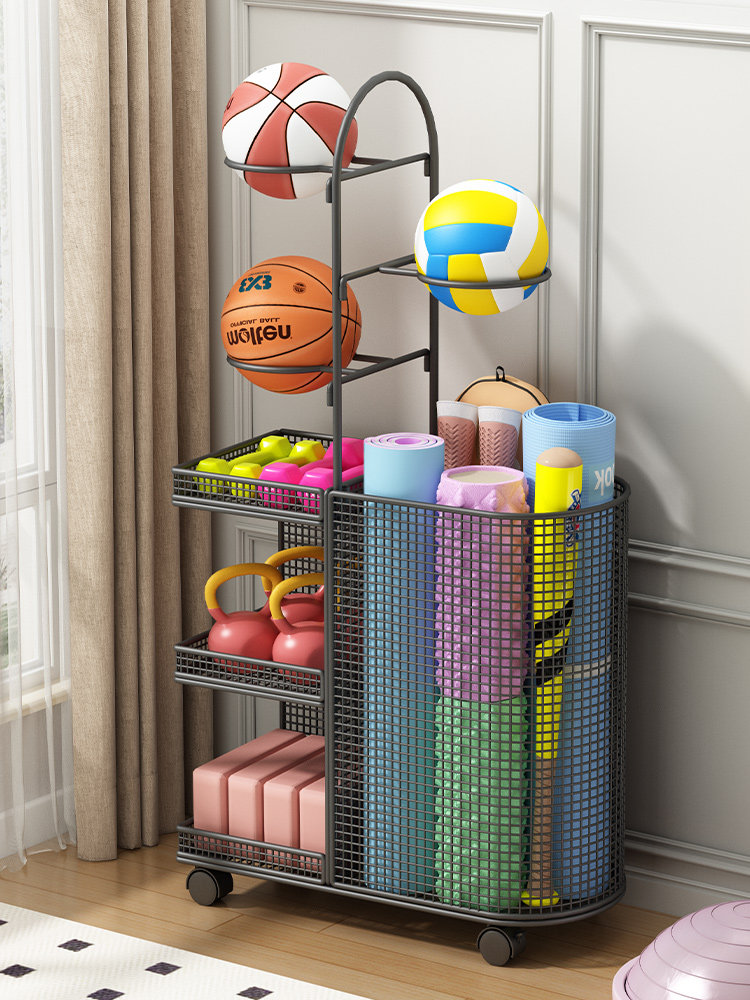 瑜伽垫收纳筐家用健身运动器材收纳架带轮放球类置物架篮球收纳架