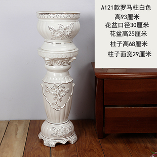 简约客厅摆件欧式 高档陶瓷落地白色花瓶现代时尚 鲜花艺套装 罗马柱