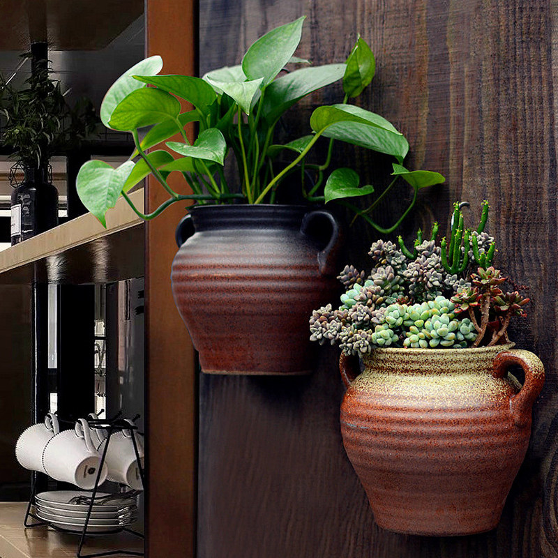 壁挂花盆陶瓷绿萝吊篮盆创意垂吊悬挂多肉花盆墙壁装饰吊兰盆包邮