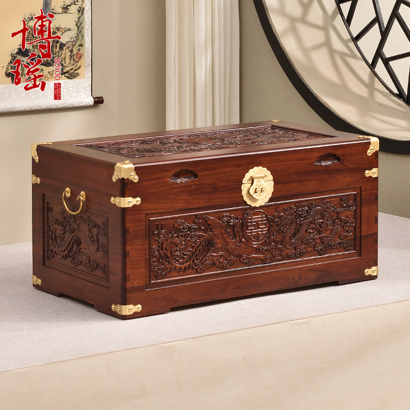 樟木箱子龙凤喜婚嫁箱仿古香樟木雕花嫁妆箱结婚收纳储物箱箱衣箱