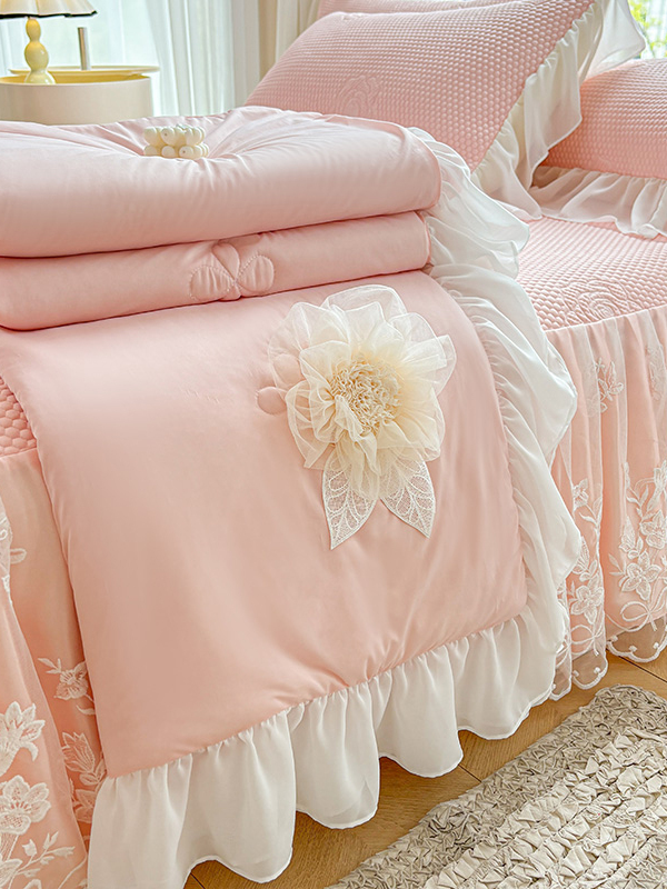 夏季凉感丝夏凉被四件套床裙款公主风可机洗冰丝夏被薄款空调被子