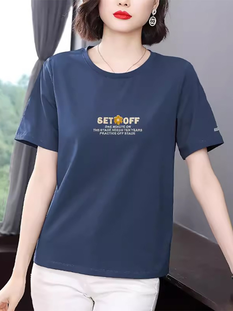 中年妈妈纯棉短袖t恤女夏装薄款2026年新款宽松大码全棉休闲上衣