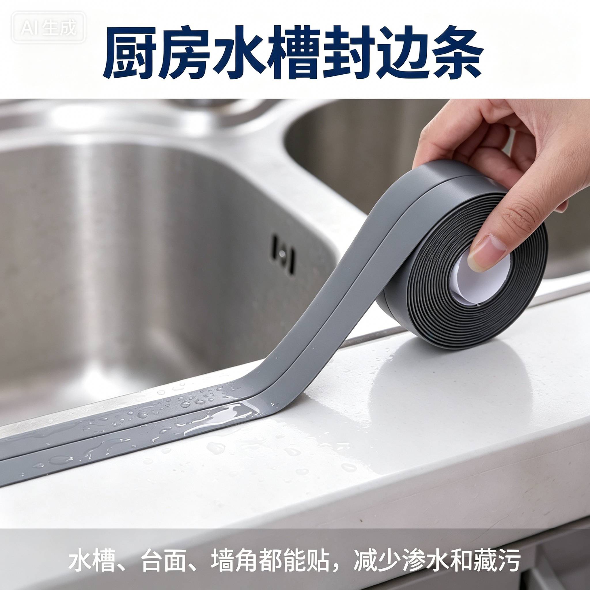 厨房水槽封边条防水贴自粘水池边缘缝隙密封条洗手盆防霉防潮美缝