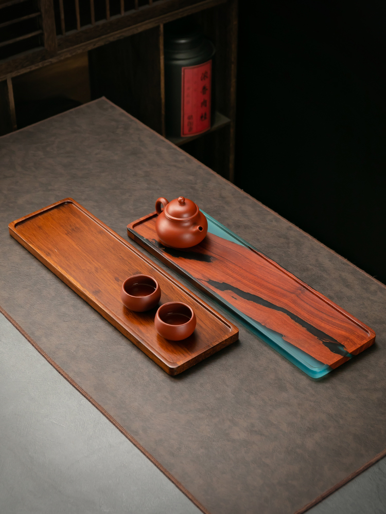 小叶红檀茶盘实木长方形大号功夫茶台茶具托盘客厅排水式茶海干泡