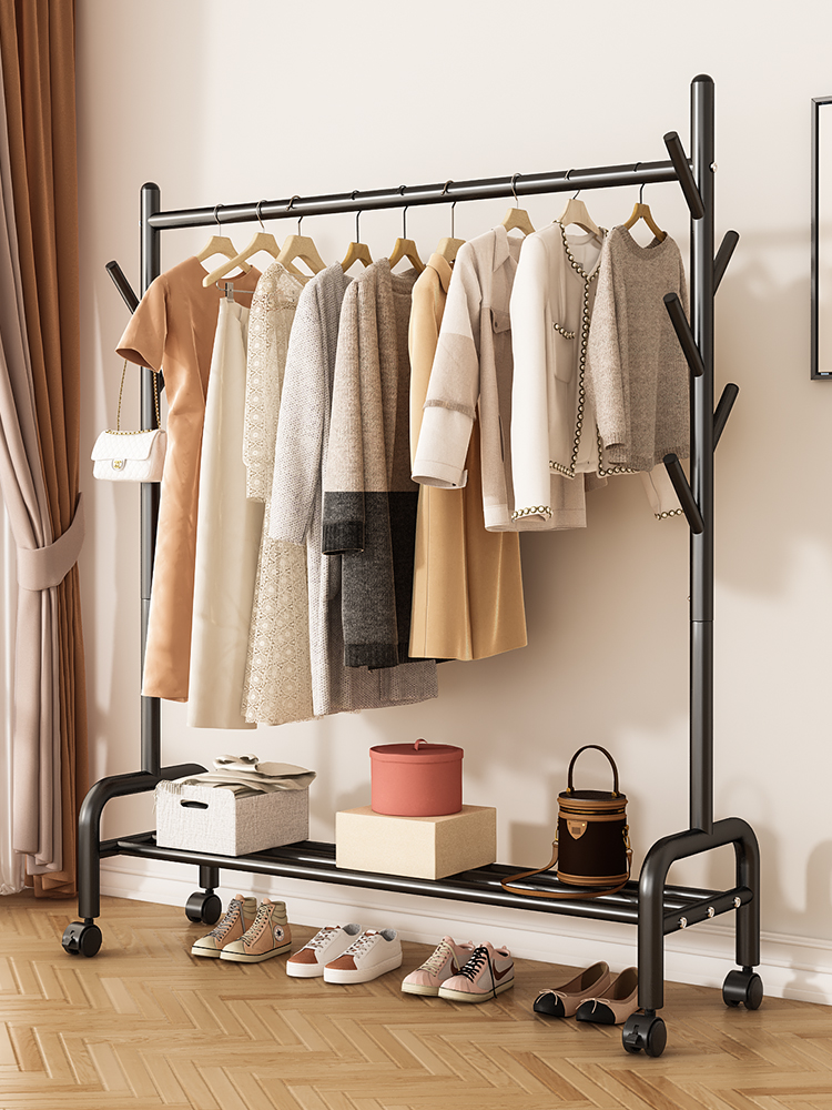 可移动挂衣架置物落地秋冬卧室房间衣服挂杆客厅入户小型衣帽架子