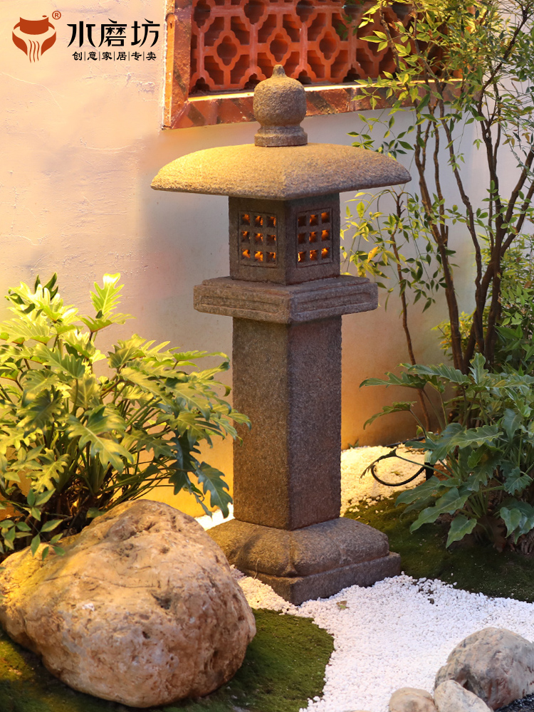 中式户外庭院灯日式花园布置太阳能灯露台造景石灯笼别墅景观装饰