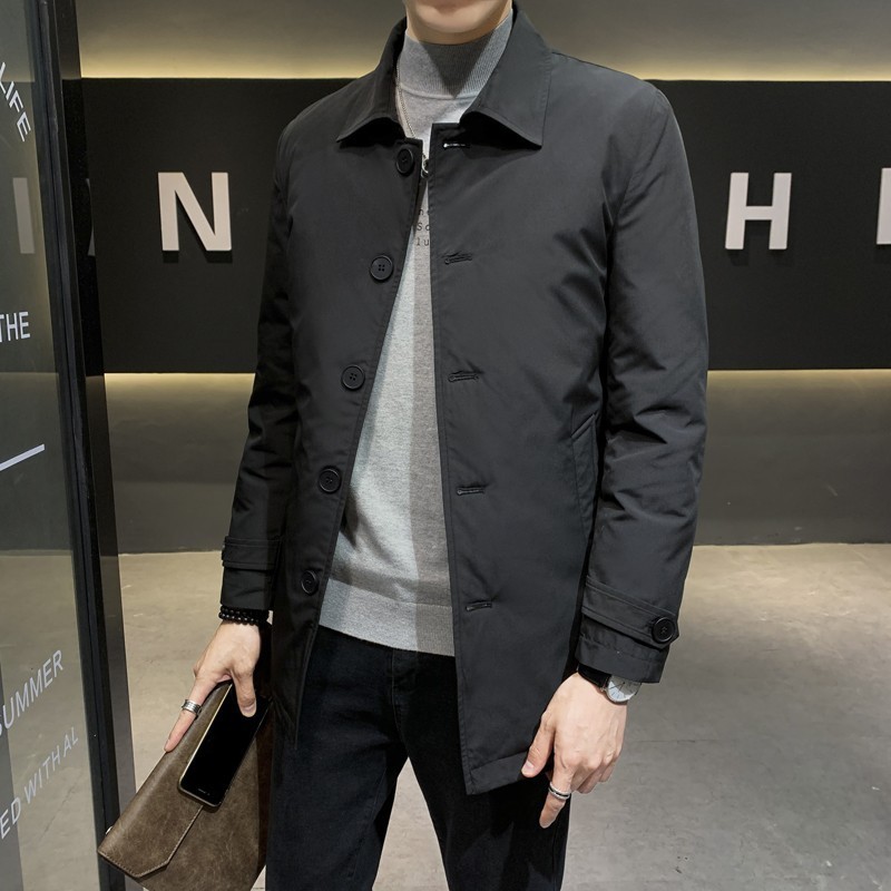 羽绒服男中长款冬季2024年新款大码轻薄潮牌翻领修身风衣男士外套