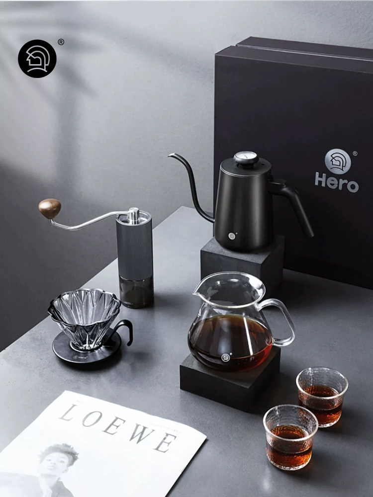 hero专业版手冲咖啡壶套装礼盒家用节日送礼自用咖啡壶磨豆机套装